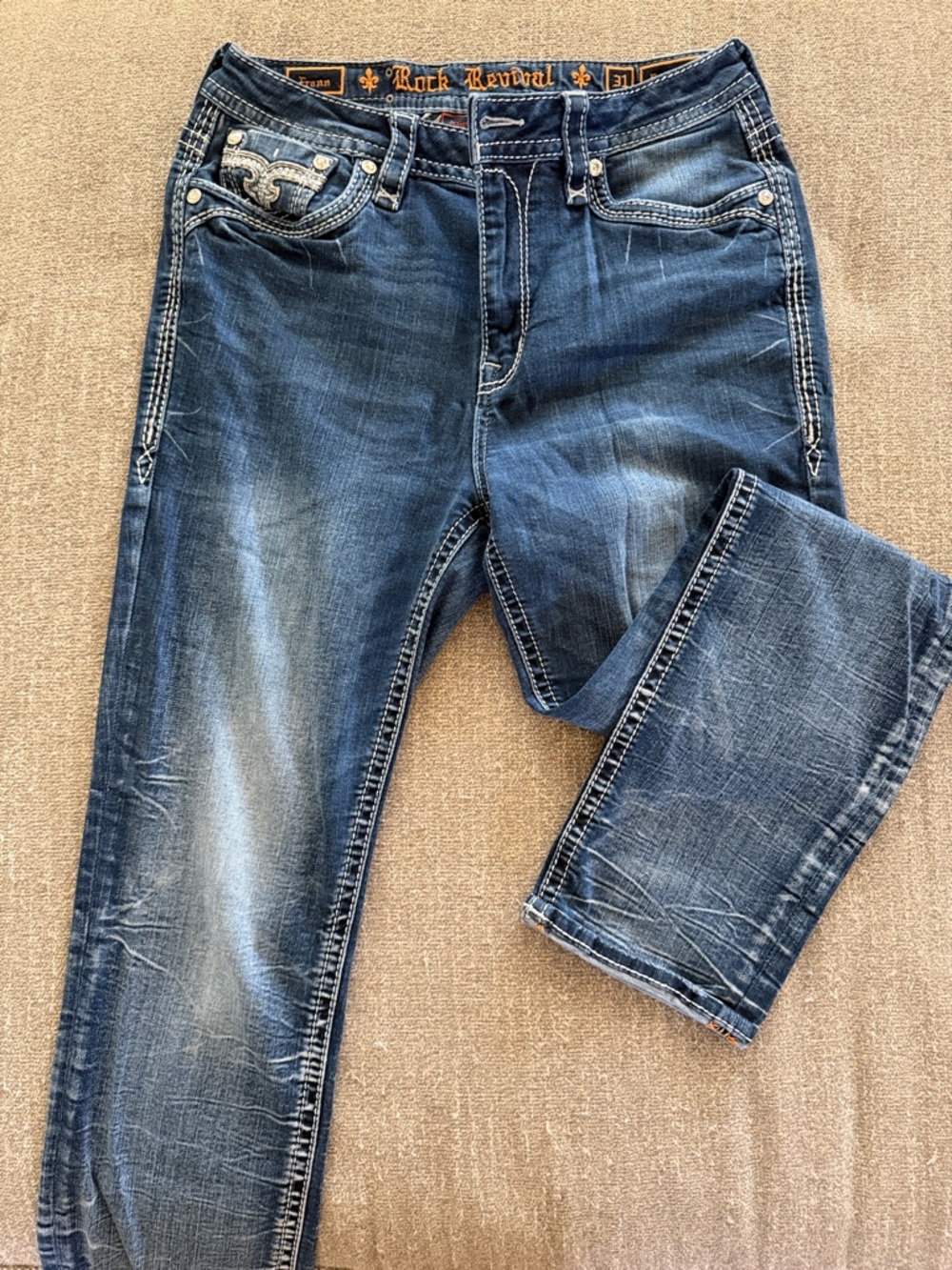 Rock Revival Fran Easy Straight Women's Dark Blue Distressed Jeans